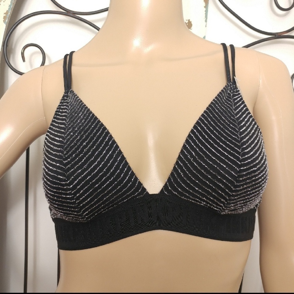 Pink Victoria Secret silver striped bra small